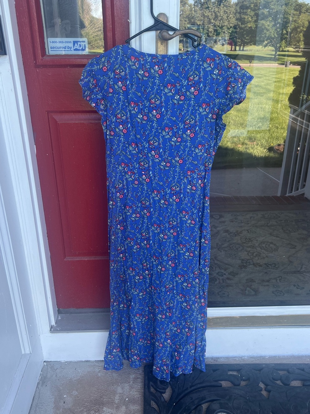 LOFT Blue Floral Button-Front V-Neck Midi Dress - Picture 7 of 9